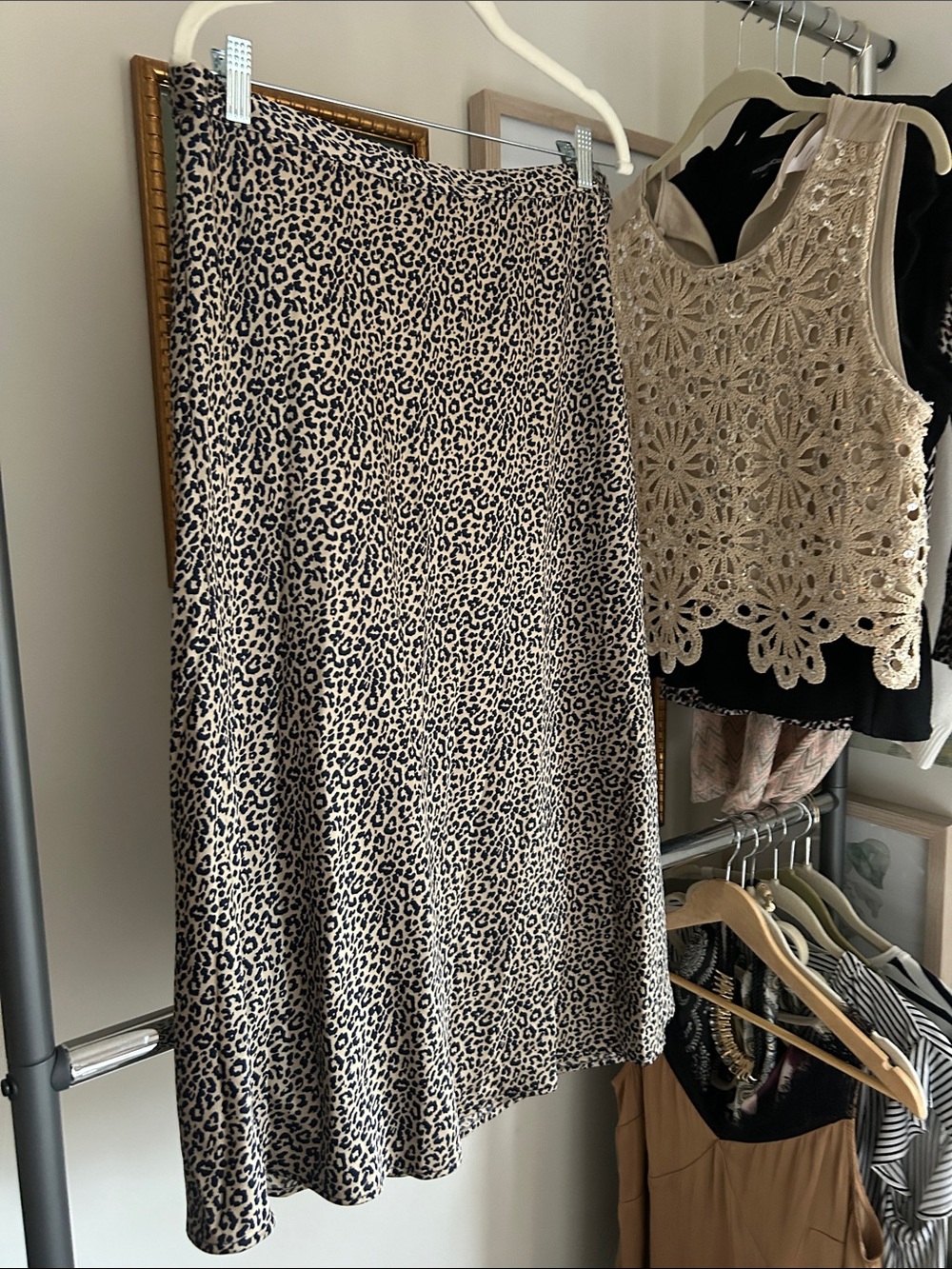 Jcrew L 2020 collection tan black polyester Leopard Print Midi Skirt